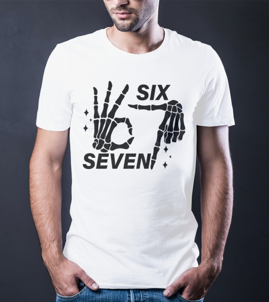 Six Seven Meme Skeleton Hands Funny Halloween T-Shirt