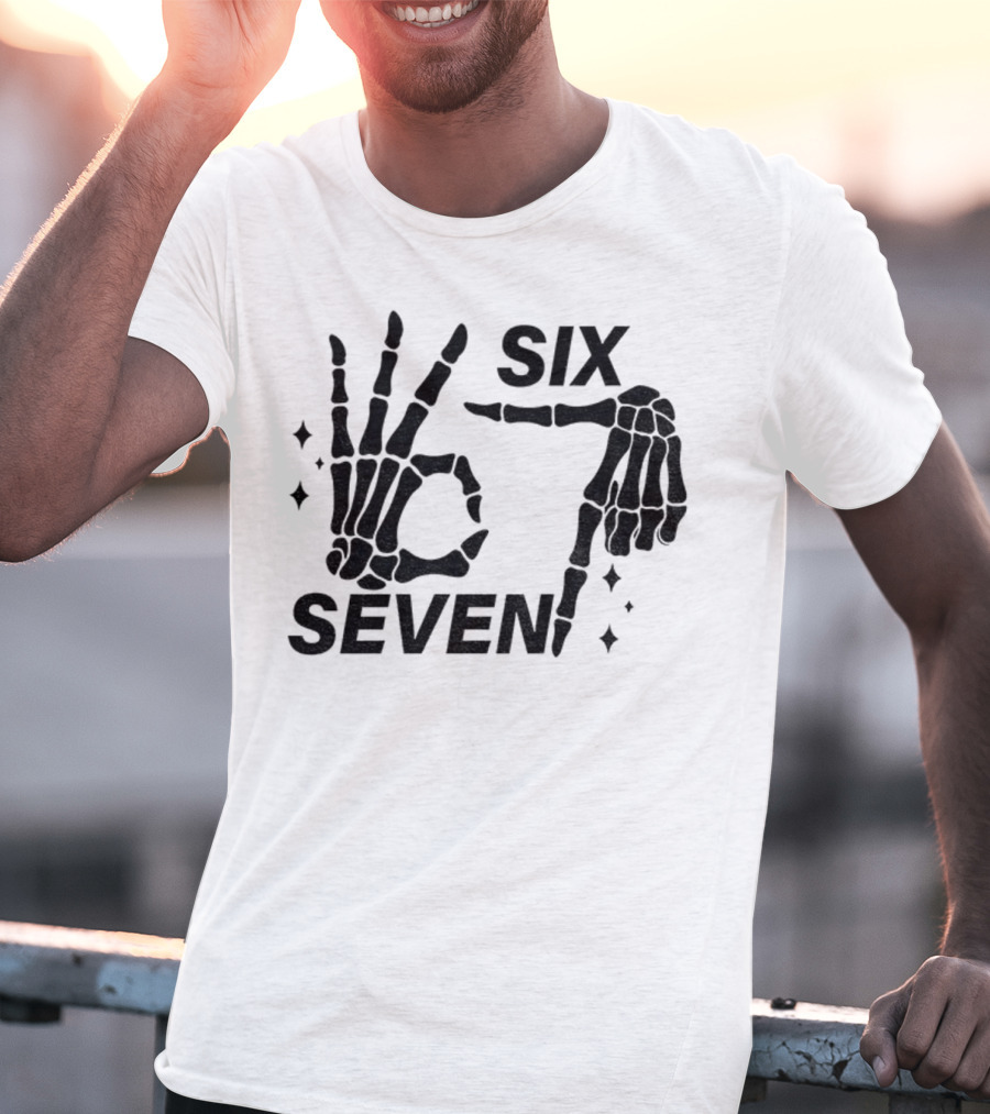 Six Seven Meme Skeleton Hands Funny Halloween T-Shirt