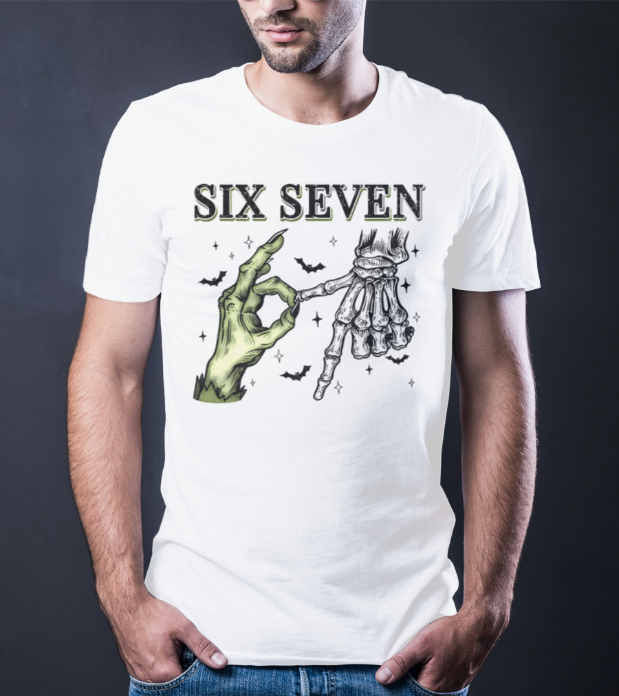 Spooky Season Witch Skeleton Hands Six Seven Meme T-Shirt