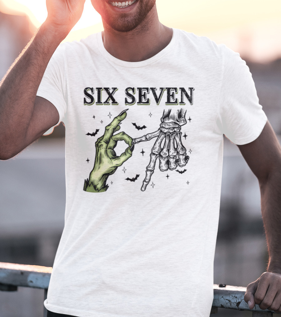 Spooky Season Witch Skeleton Hands Six Seven Meme T-Shirt