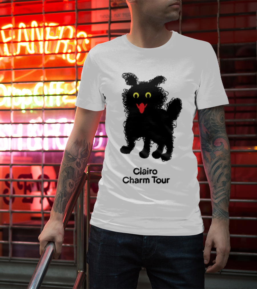 Clairo Charm Tour Yellow Eyes Red Tongue Fuzzy Cat T-Shirt