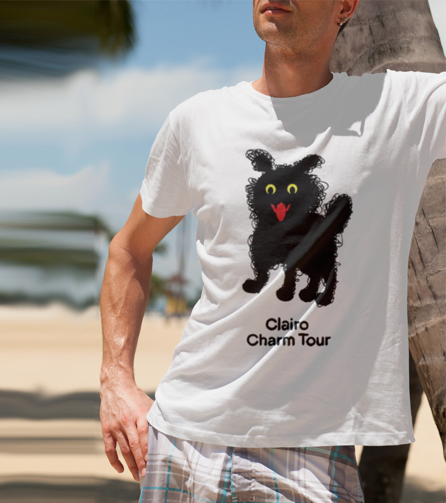 Clairo Charm Tour Yellow Eyes Red Tongue Fuzzy Cat T-Shirt