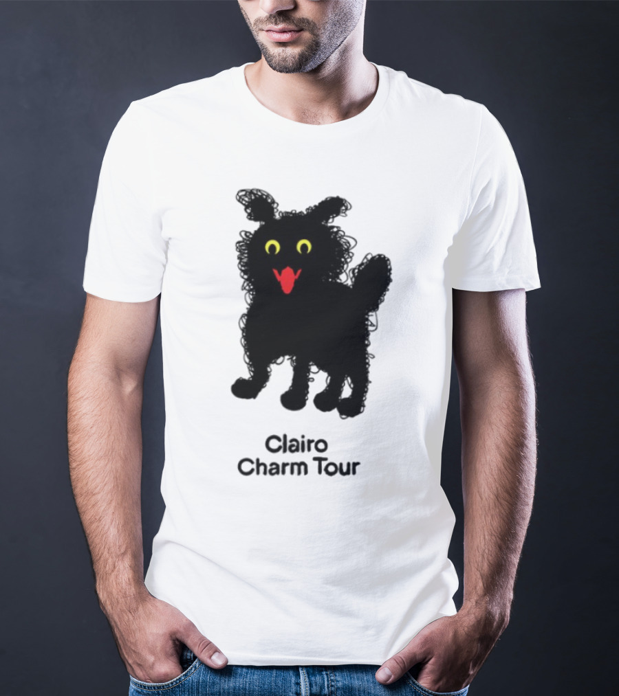 Clairo Charm Tour Yellow Eyes Red Tongue Fuzzy Cat T-Shirt