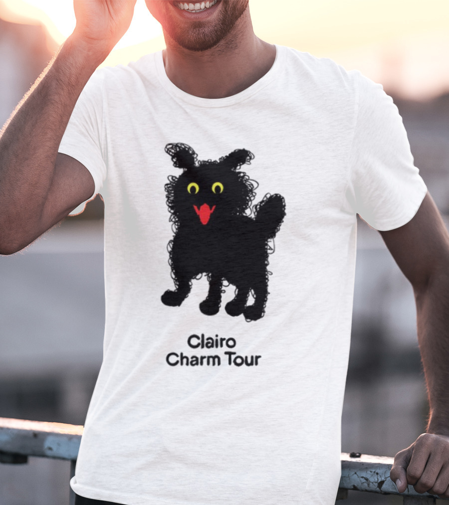 Clairo Charm Tour Yellow Eyes Red Tongue Fuzzy Cat T-Shirt