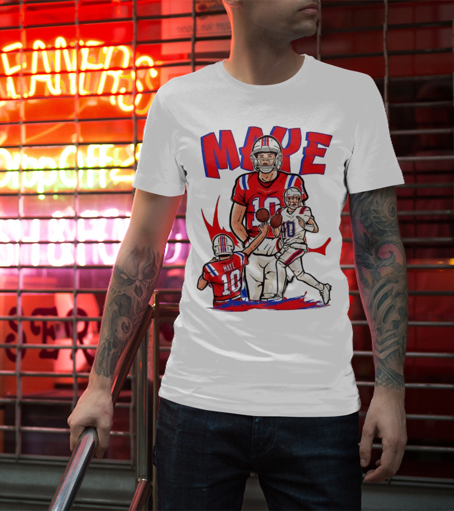 Drake Maye 10 New England Patriots Football Cartoon Style T-Shirt
