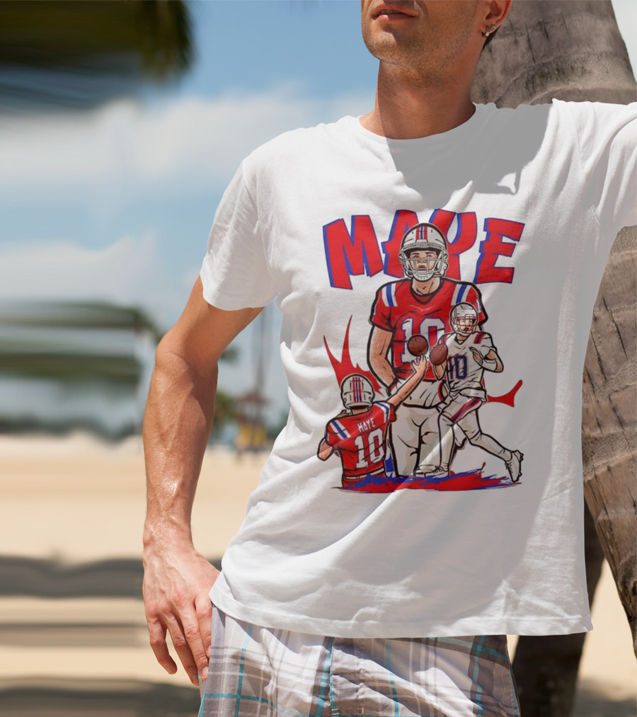 Drake Maye 10 New England Patriots Football Cartoon Style T-Shirt