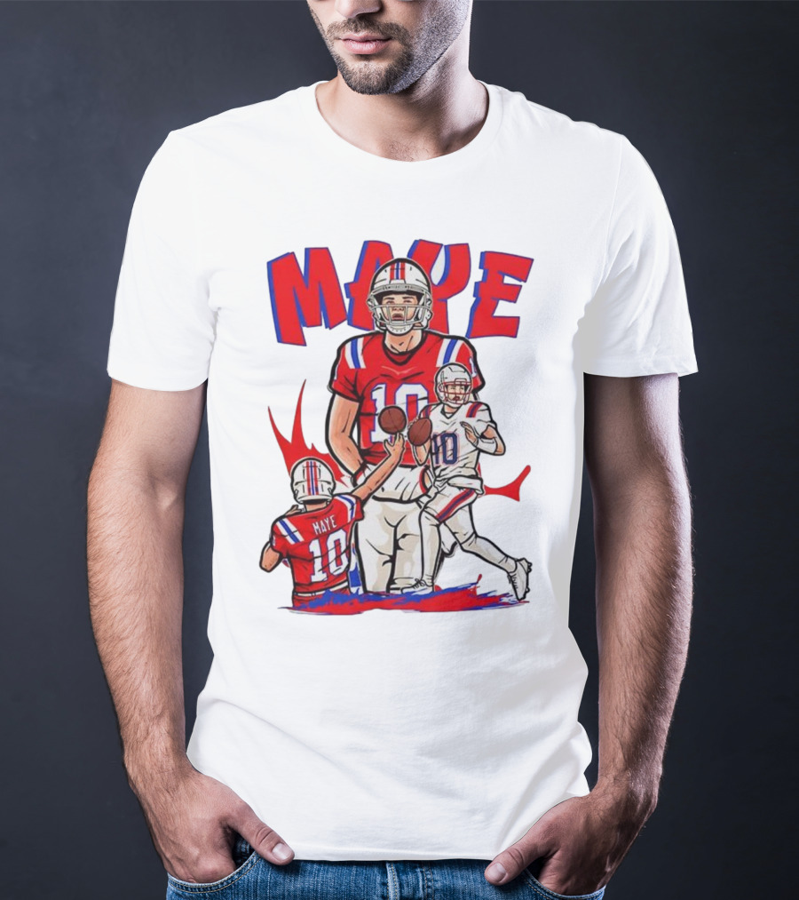 Drake Maye 10 New England Patriots Football Cartoon Style T-Shirt