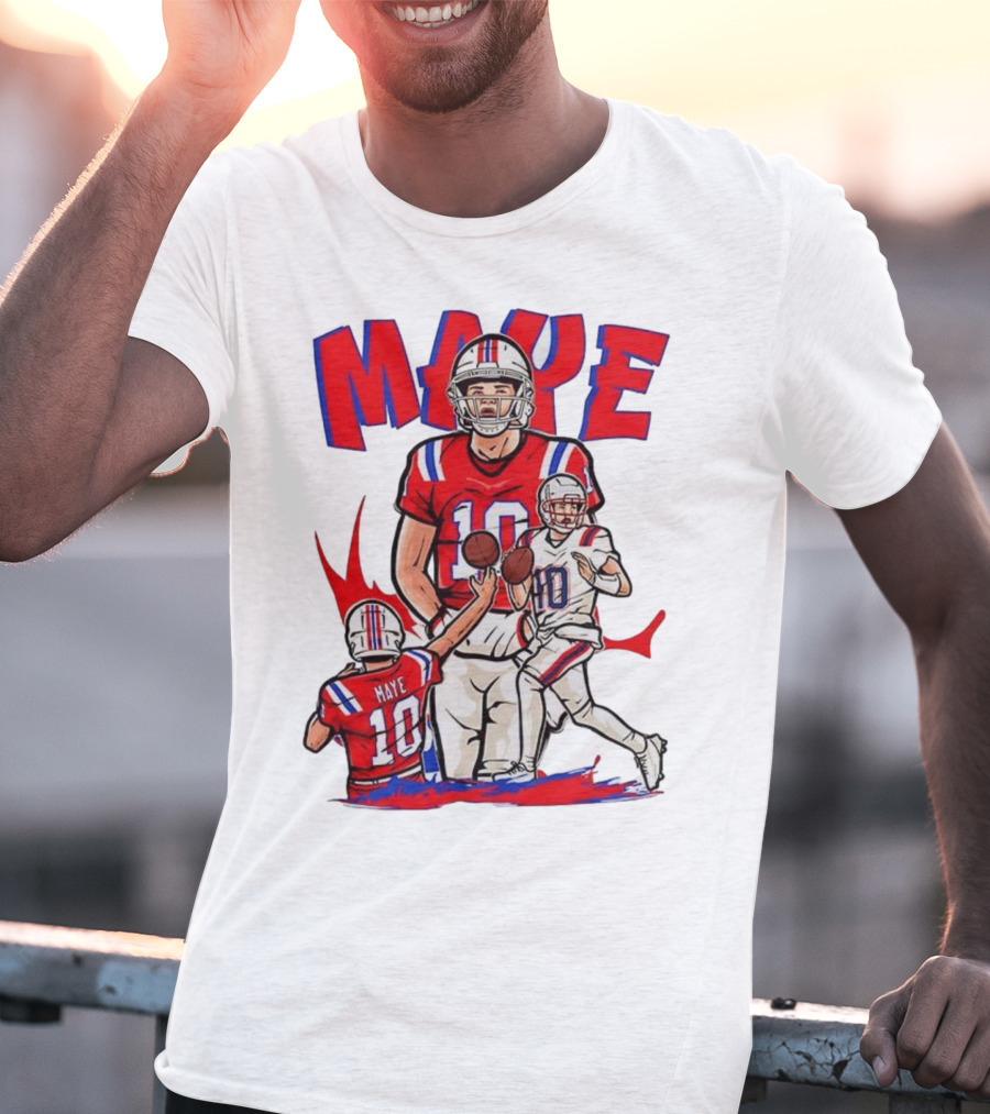 Drake Maye 10 New England Patriots Football Cartoon Style T-Shirt