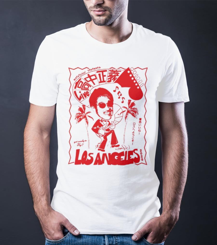 Masayoshi Takanaka Los Angeles Cartoon Guitar Palms T-Shirt