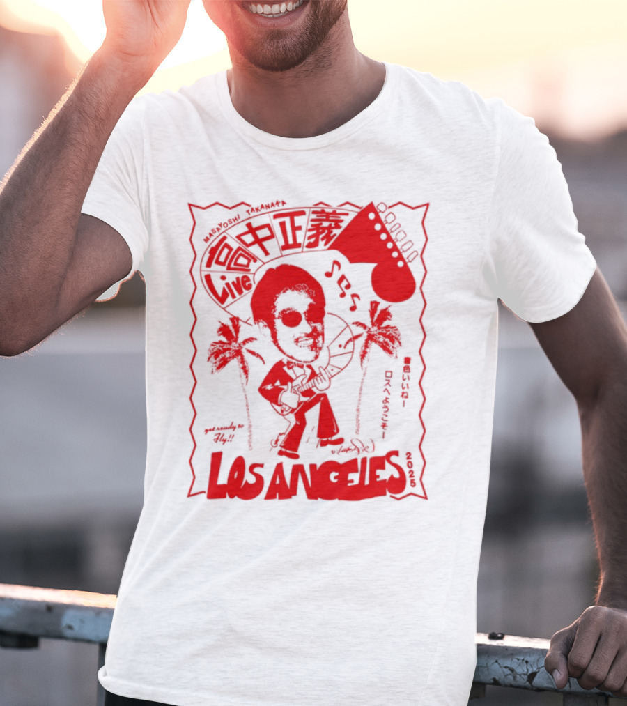 Masayoshi Takanaka Los Angeles Cartoon Guitar Palms T-Shirt