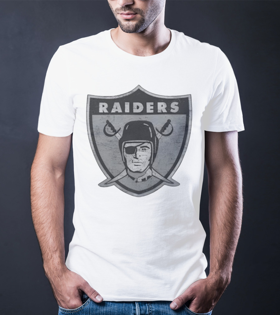 Raiders NFL Football Shield Patch Logo Silver And Black T-Shirt