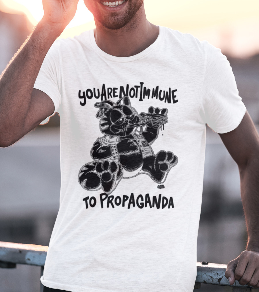 Punkwithacamera Cat With Pizza You Are Not Immune To Propaganda T-Shirt