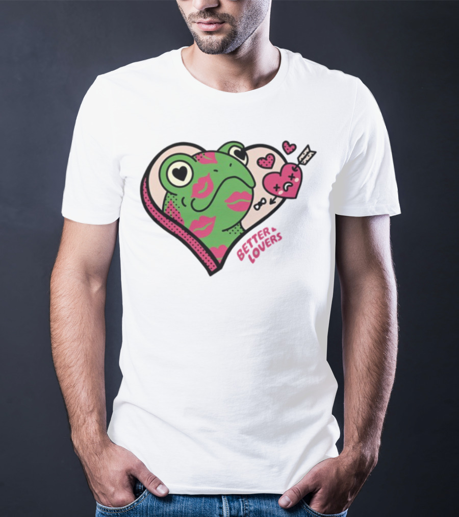 Better Lovers Love Frogs Heart Kisses Fun Graphic T-Shirt