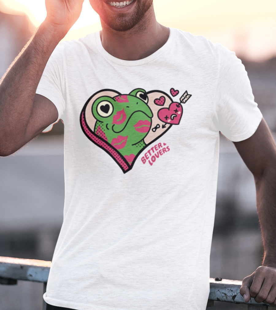 Better Lovers Love Frogs Heart Kisses Fun Graphic T-Shirt