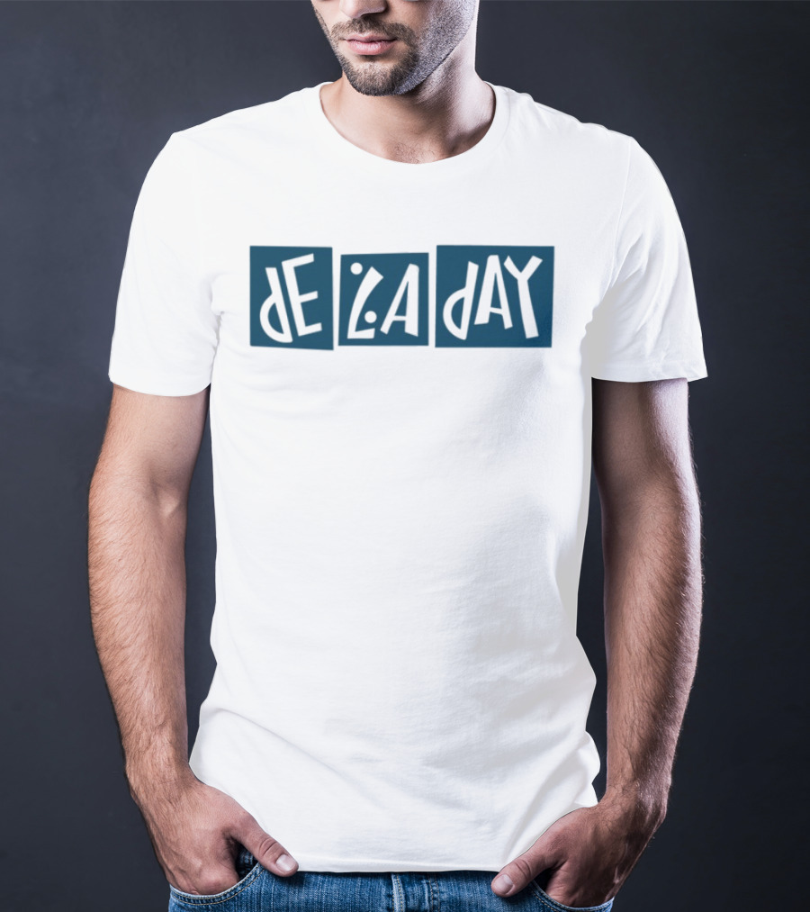 De La Day Text Typography Style In Blue Squares T-Shirt