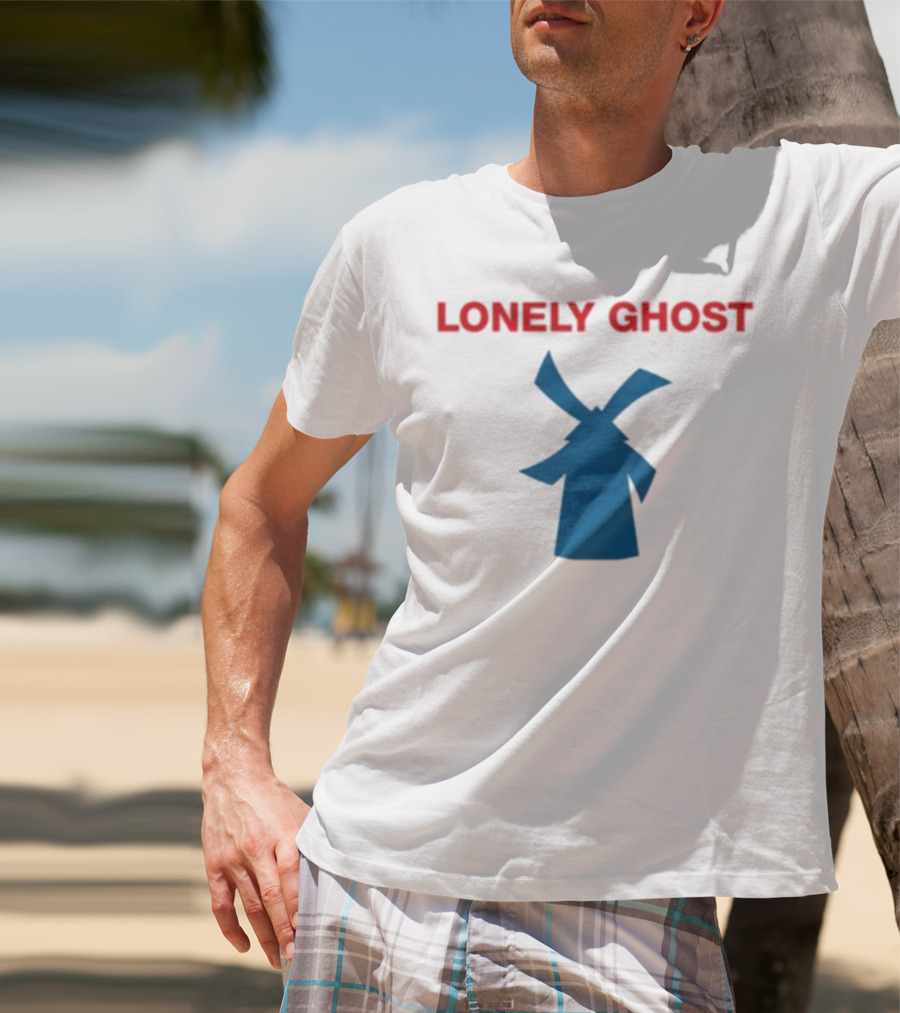 Lonely Ghost Windmill Classic Red Text Blue Silhouette T-Shirt