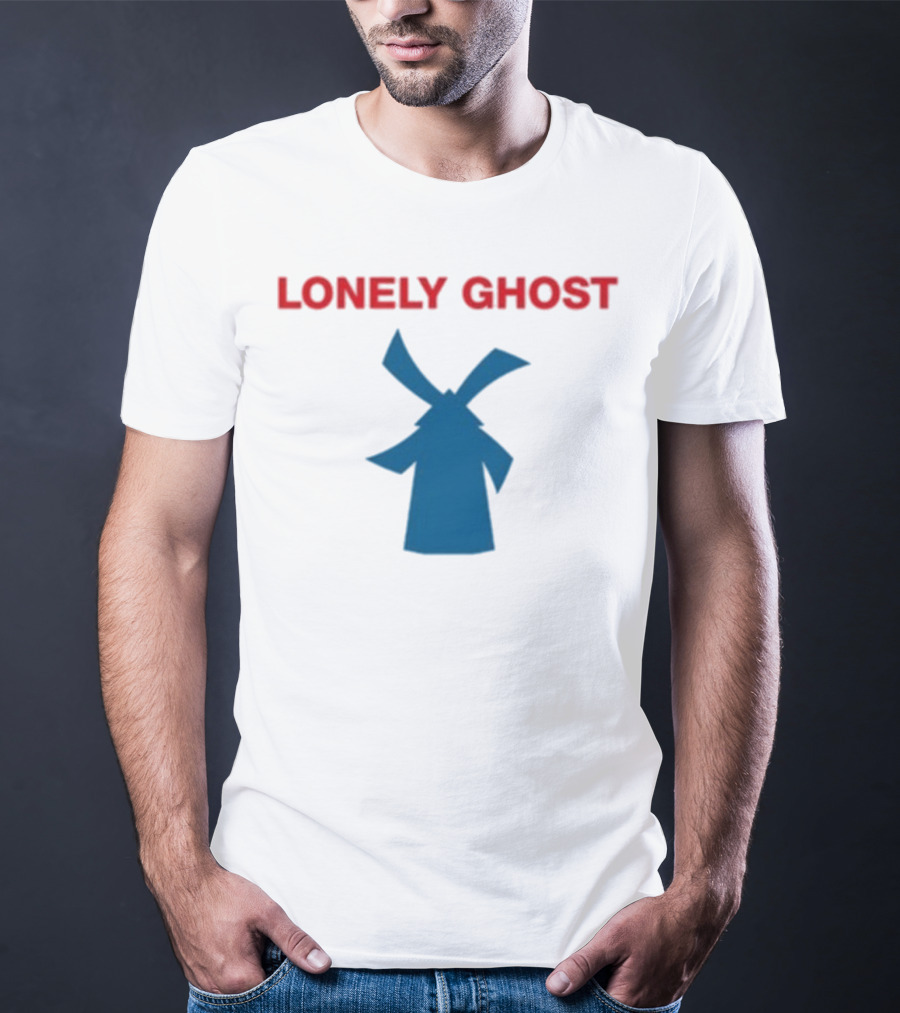 Lonely Ghost Windmill Classic Red Text Blue Silhouette T-Shirt