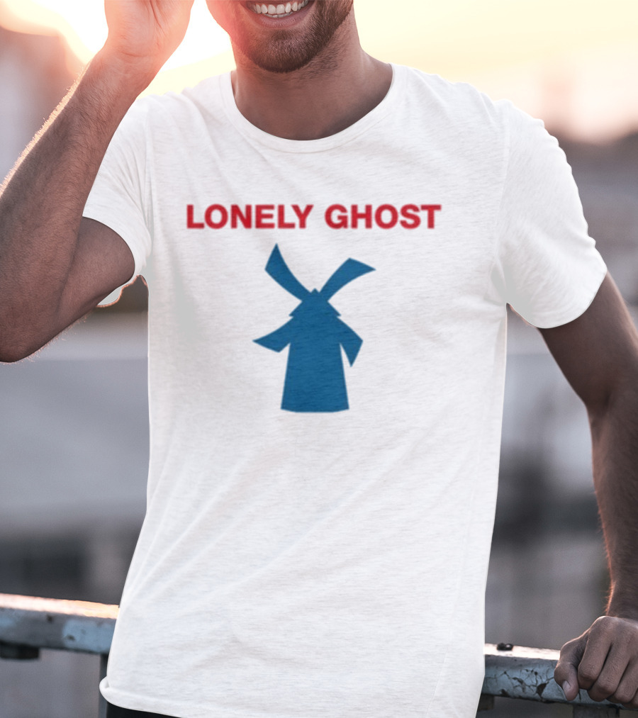 Lonely Ghost Windmill Classic Red Text Blue Silhouette T-Shirt