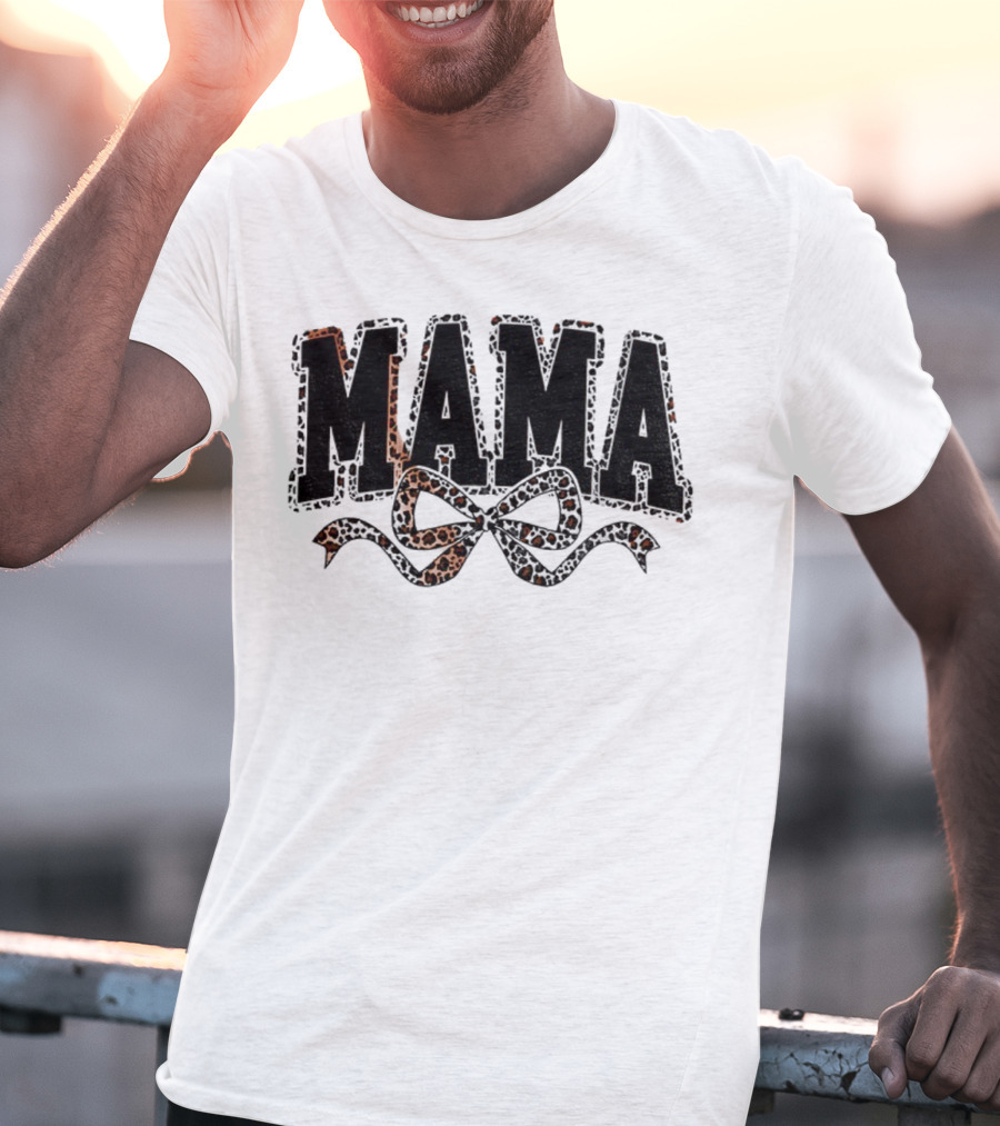 Mama Leopard Print Coquette Bow T-Shirt