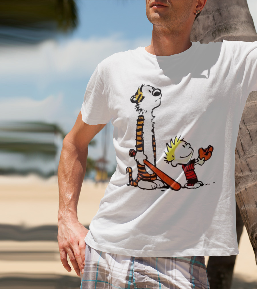 Calvin And Hobbes Baseball Glove And Bat Playtime T-Shirt