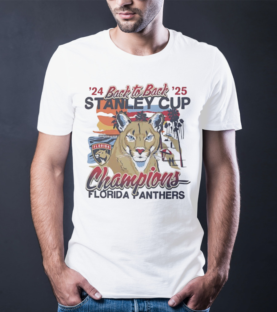 Florida Panthers Back To Back 2024 2025 Stanley Cup Champions Sunset Franklin T-Shirt