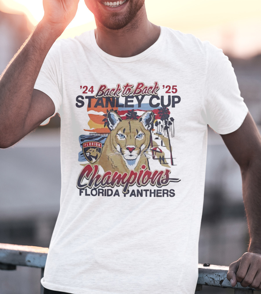 Florida Panthers Back To Back 2024 2025 Stanley Cup Champions Sunset Franklin T-Shirt