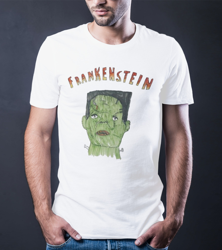 Frankenstein Hand-Drawn Green Monster Illustration T-Shirt