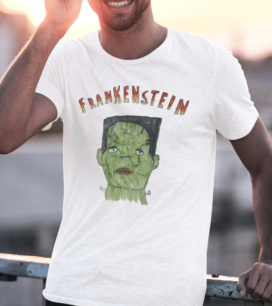 Frankenstein Hand-Drawn Green Monster Illustration T-Shirt