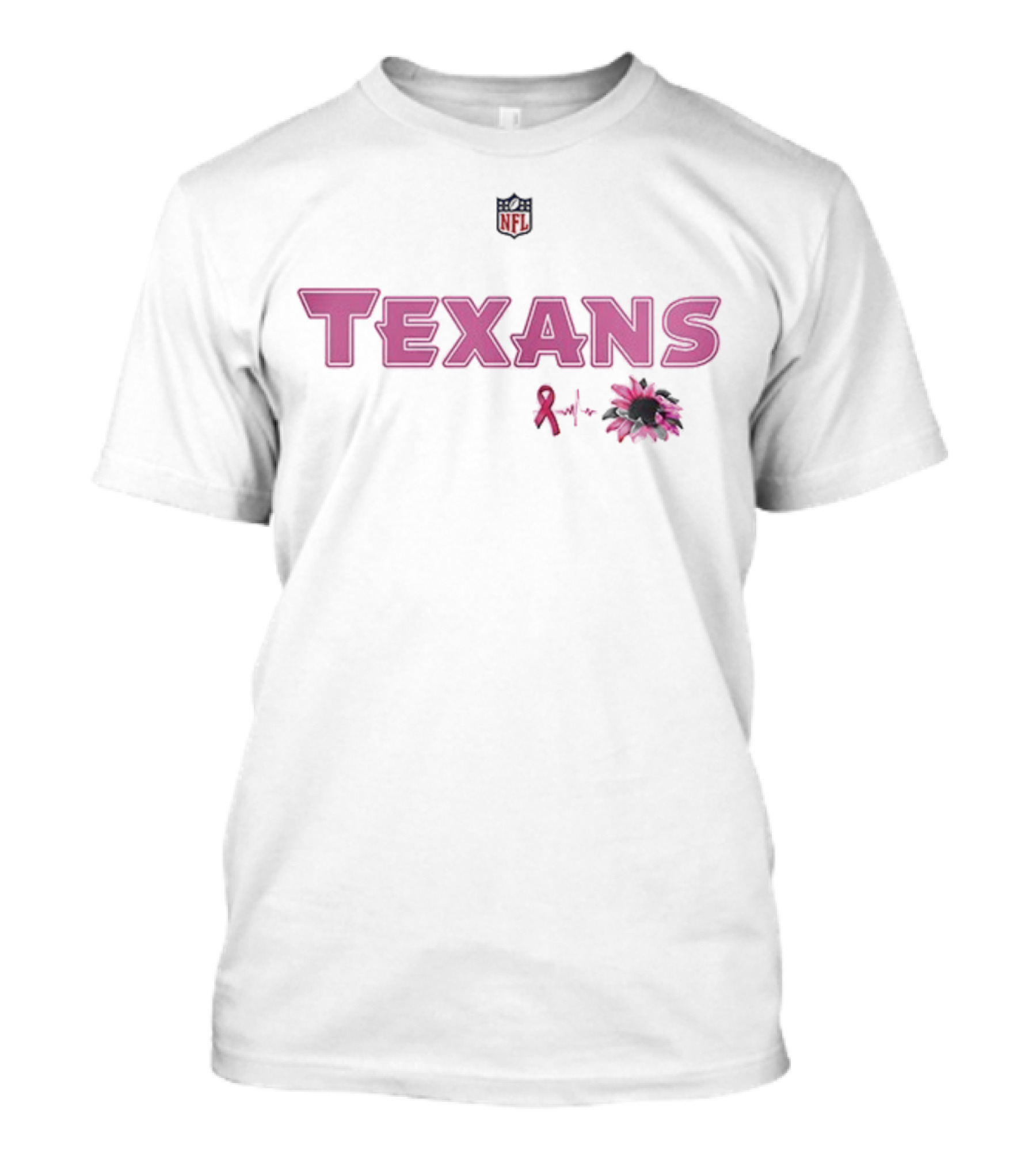 Texans Pink Ribbon NFL Breast Cancer Awareness Pink Flower T-Shirt
