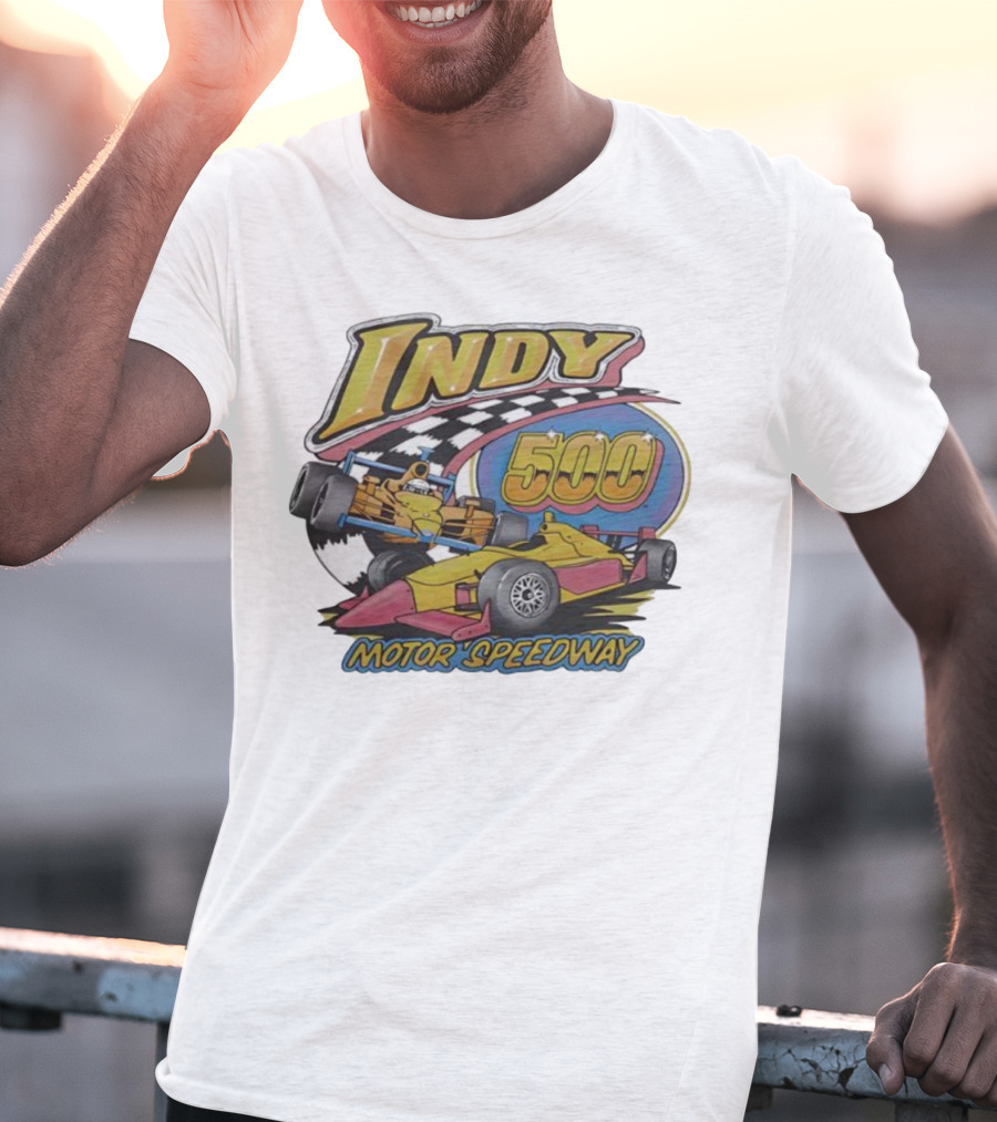Indy 500 Motor Speedway Racing Cars Checkered Flag Oval Track T-Shirt