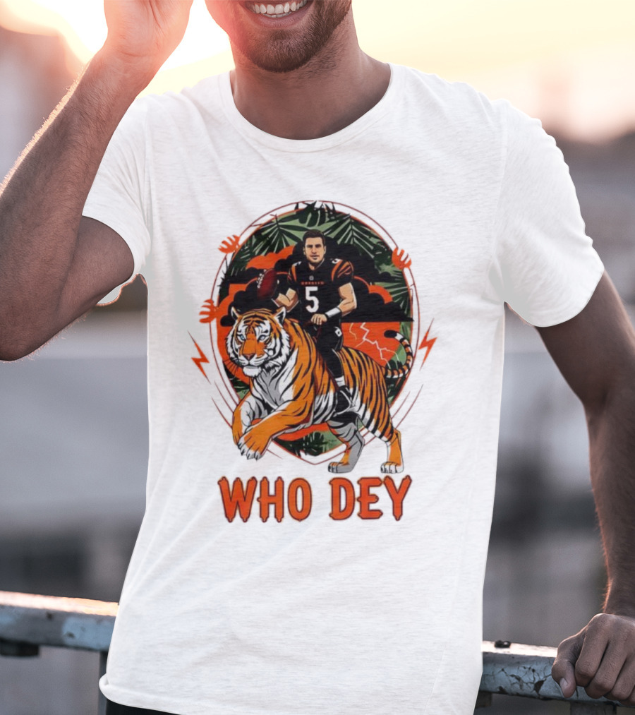 Joe Flacco Cincinnati Bengals Tiger Ride Who Dey Jungle Football T-Shirt