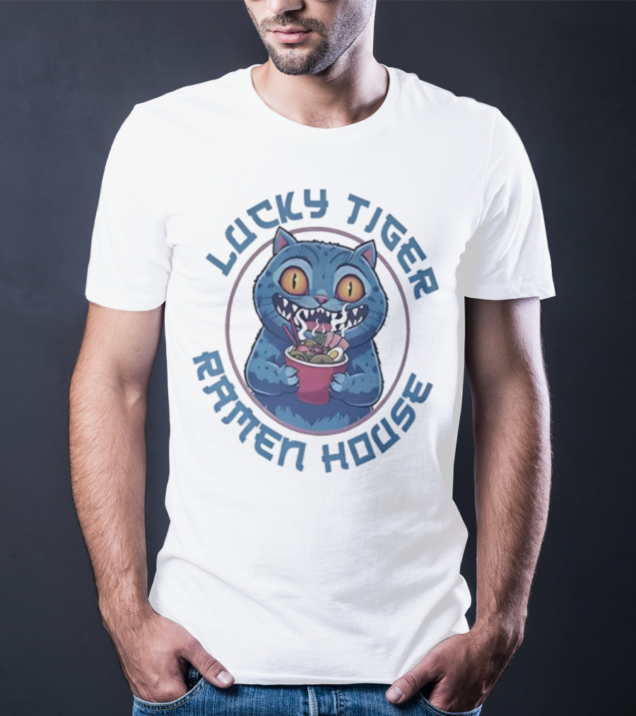 Lucky Tiger Ramen House Kpop Demon Hunters Derpy The Tiger Cartoon Cat Noodles T-Shirt