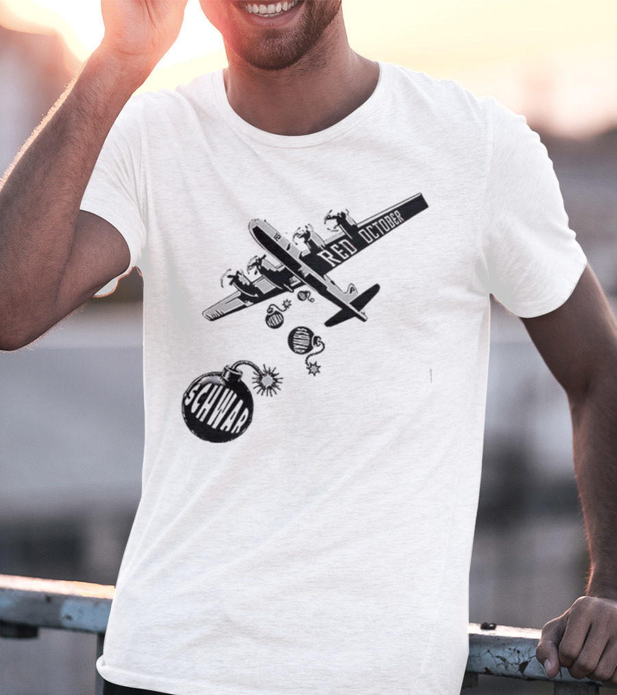 Philadelphia Phillies Red October Schwarbombs Away City Skyline Airplane رسالة قصف Blimp Explosion T-Shirt