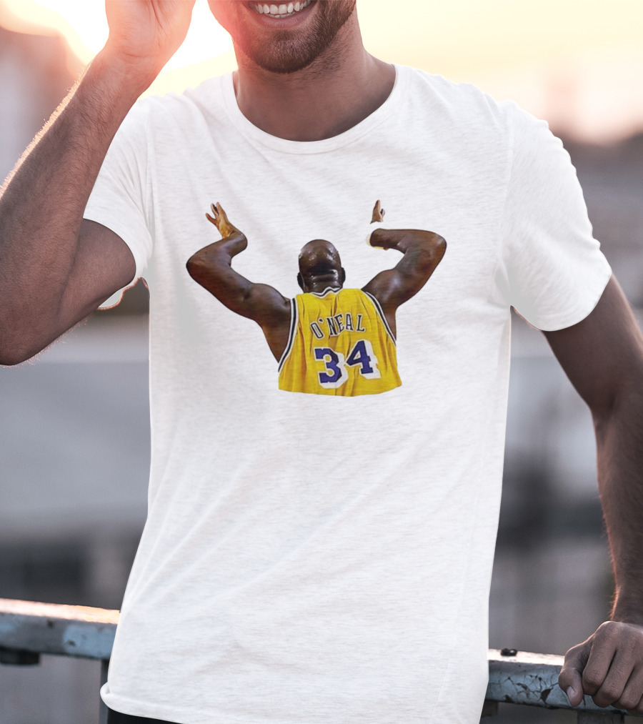 Shaquille O'Neal 34 Los Angeles Lakers Basketball Iconic Celebration T-Shirt