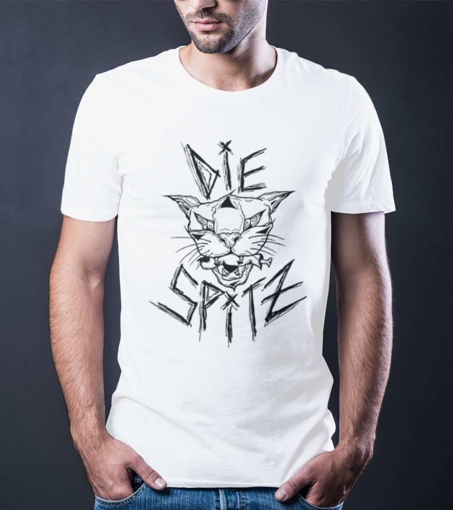 Diespitz Cat Visage Feline Face Black Graphic T-Shirt