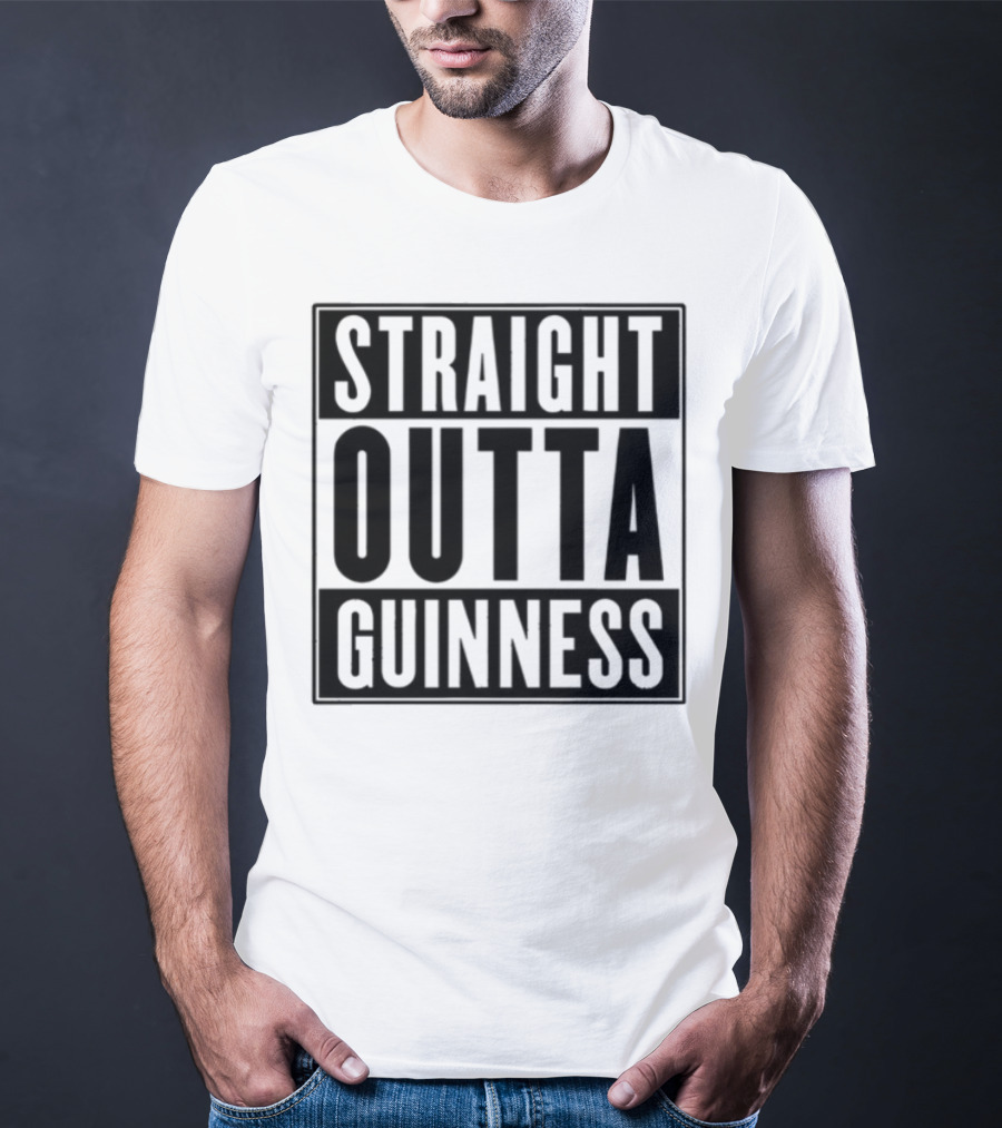Straight Outta Guinness Black Text Block Comedic Phrase T-Shirt