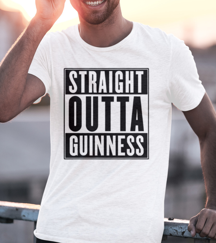 Straight Outta Guinness Black Text Block Comedic Phrase T-Shirt