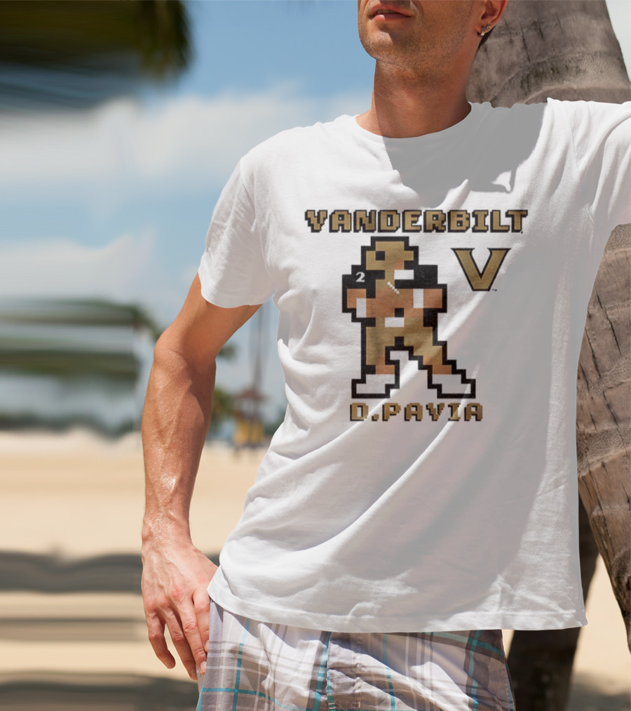 Vanderbilt Commodores D. Pavia 8-Bit Retro Football V Pixel Art T-Shirt