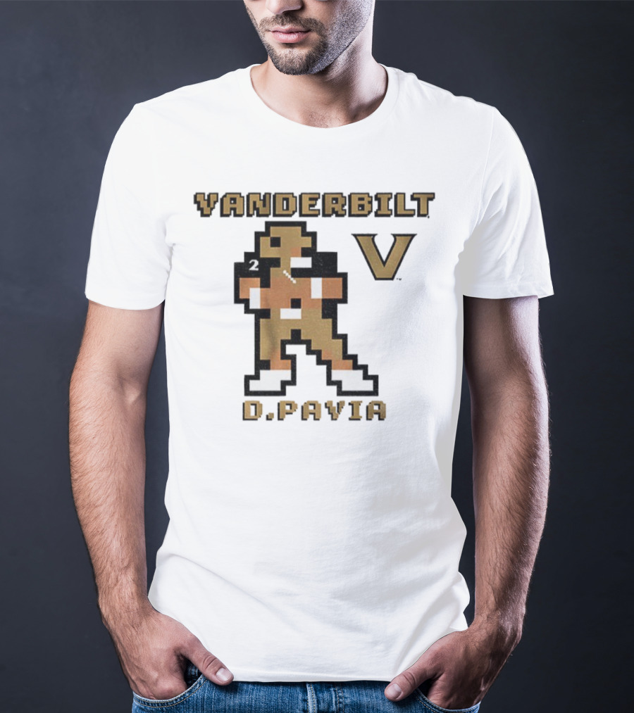 Vanderbilt Commodores D. Pavia 8-Bit Retro Football V Pixel Art T-Shirt