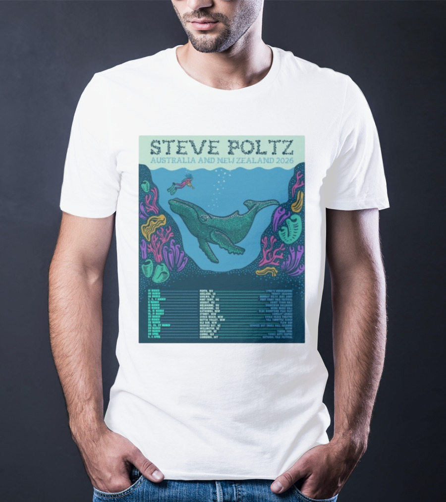 Steve Poltz Australia New Zealand Tour 2026 Concert Dates Underwater Theme T-Shirt
