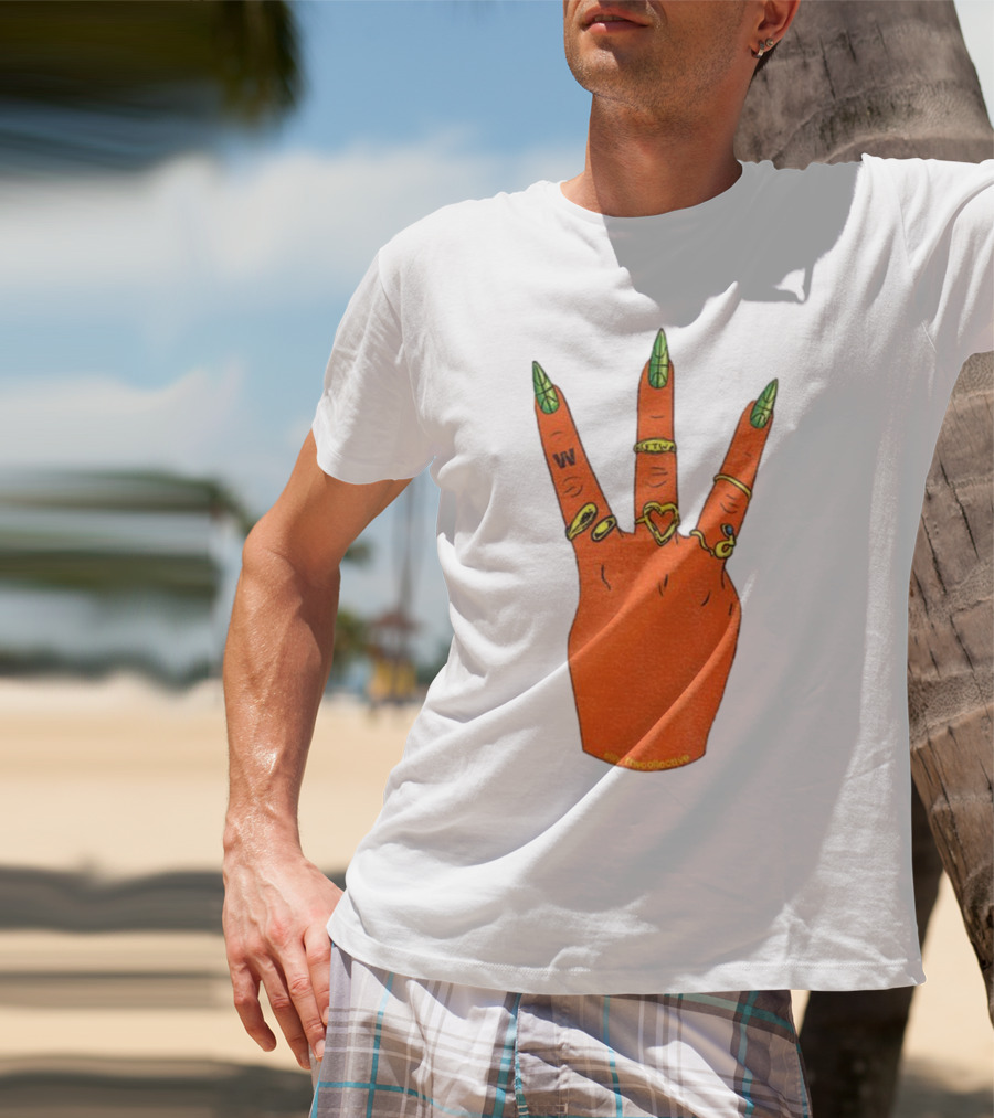 W Basketball Three Fingers Orange Hand Gesture Logo T-Shirt