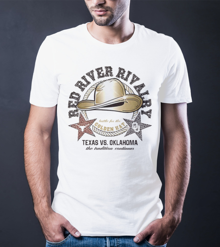 Red River Rivalry Texas Vs Oklahoma Golden Hat Tradition Showdown T-Shirt