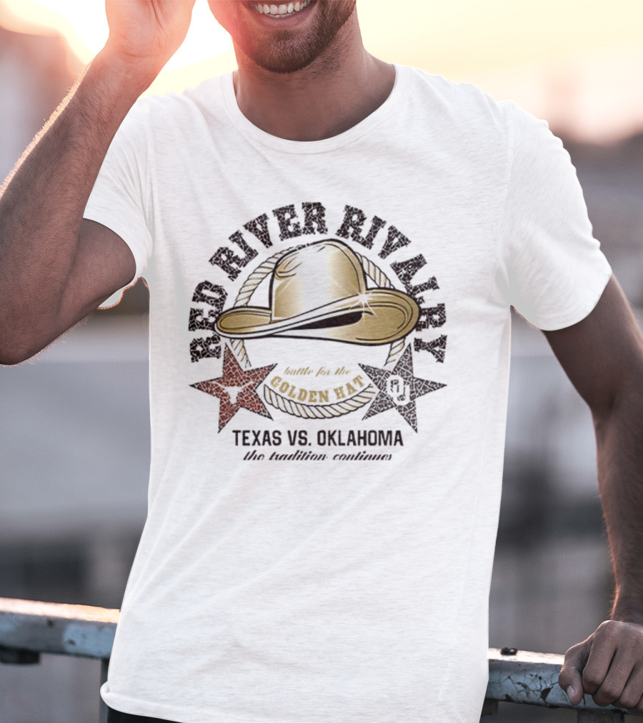 Red River Rivalry Texas Vs Oklahoma Golden Hat Tradition Showdown T-Shirt