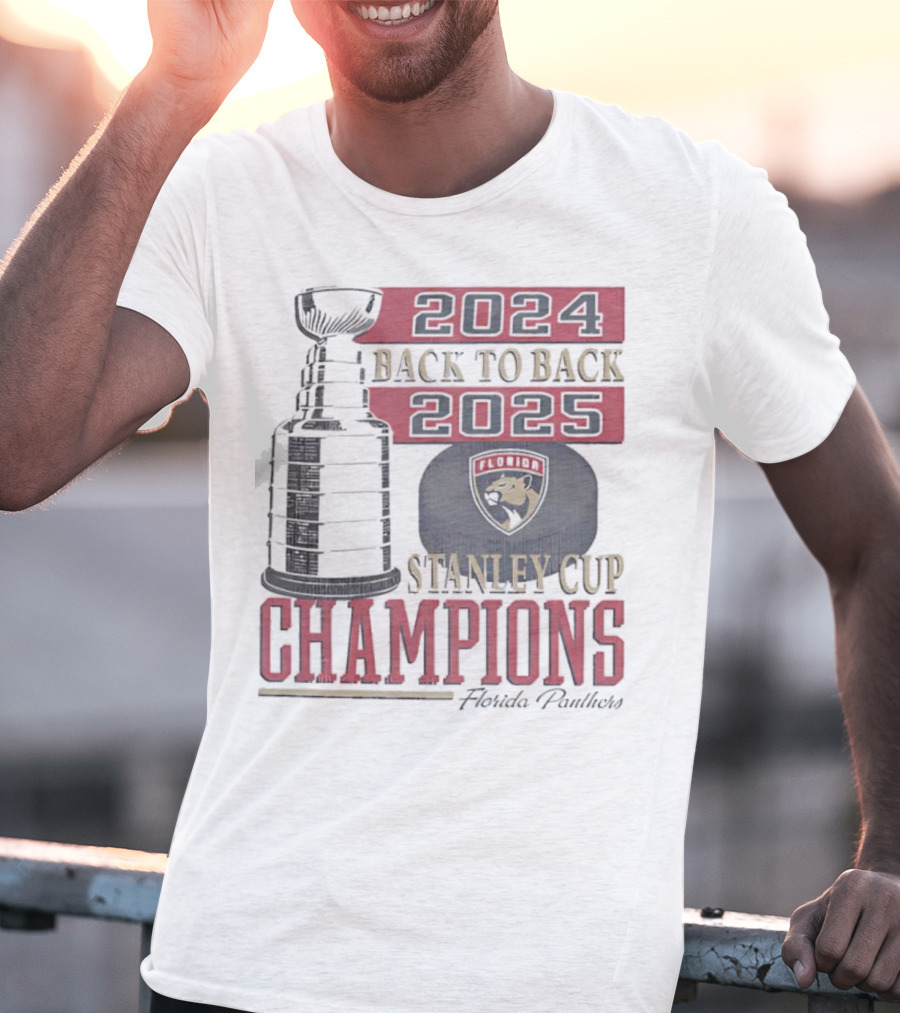 Florida Panthers 2024 2025 Back To Back Stanley Cup Champions Vintage 47 White T-Shirt