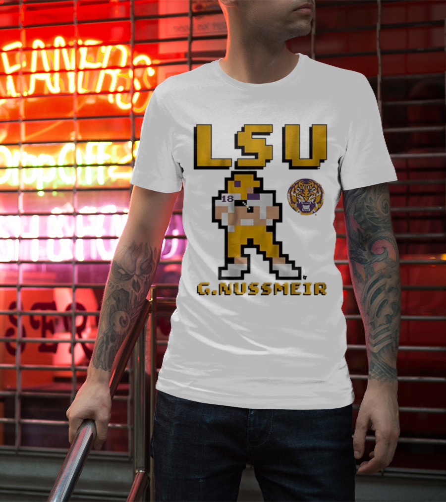 LSU Football G. Nussmeier Retro Pixel Art Tiger Pride T-Shirt