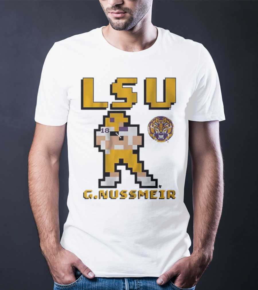 LSU Football G. Nussmeier Retro Pixel Art Tiger Pride T-Shirt