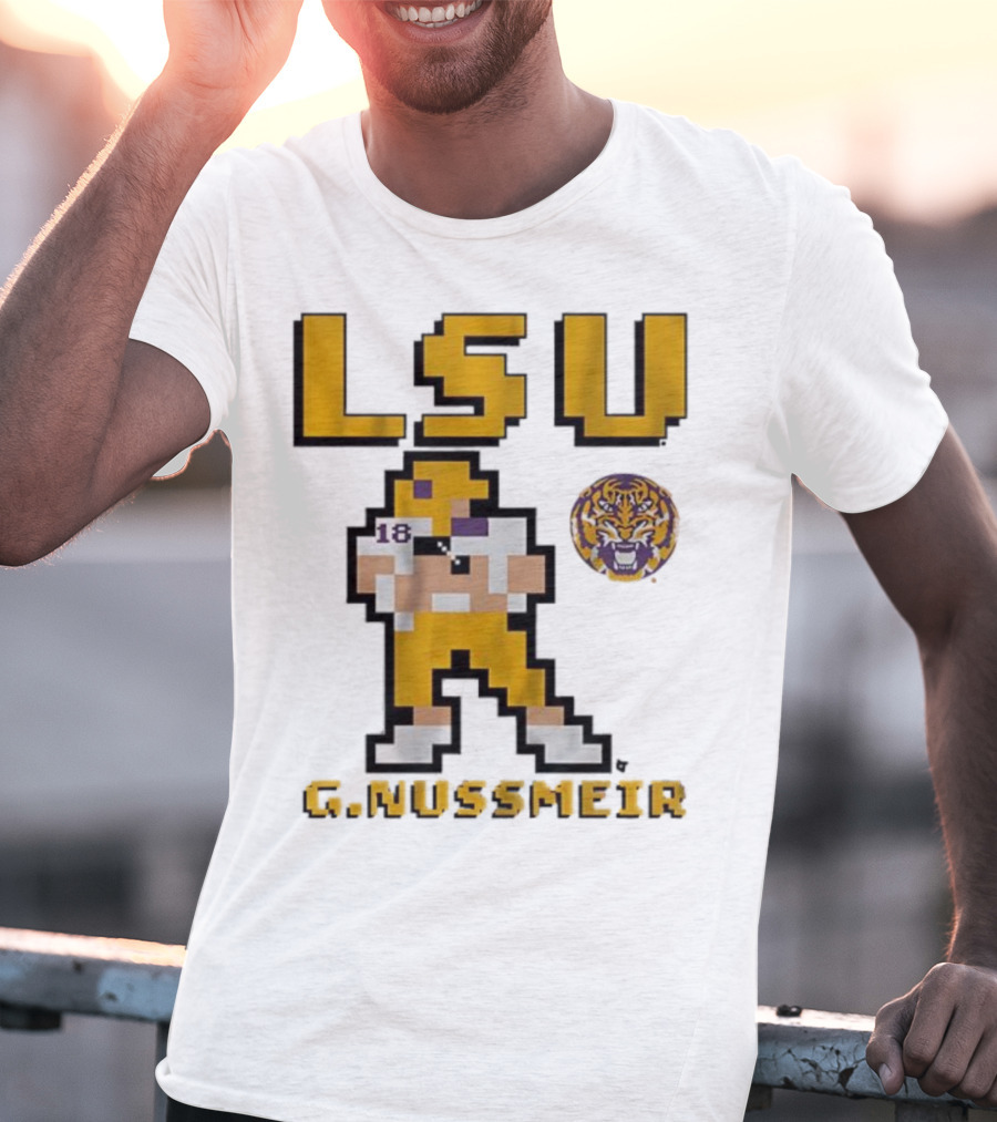 LSU Football G. Nussmeier Retro Pixel Art Tiger Pride T-Shirt