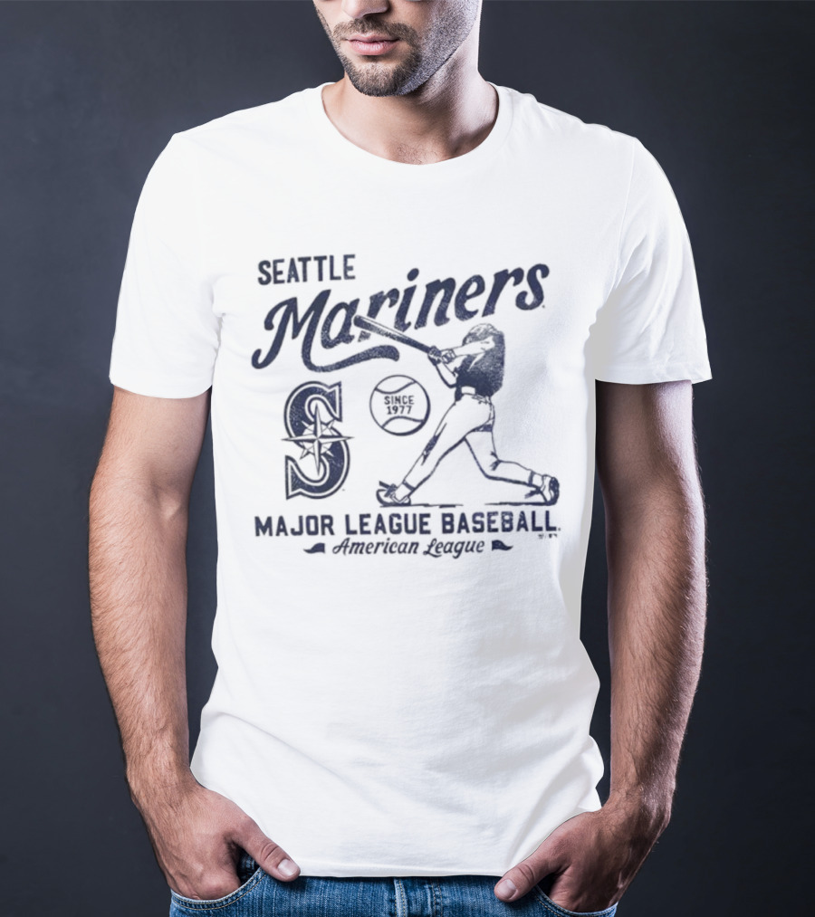 Seattle Mariners Major League Baseball Regional Foundation Slogan Player Silhouette T-Shirt