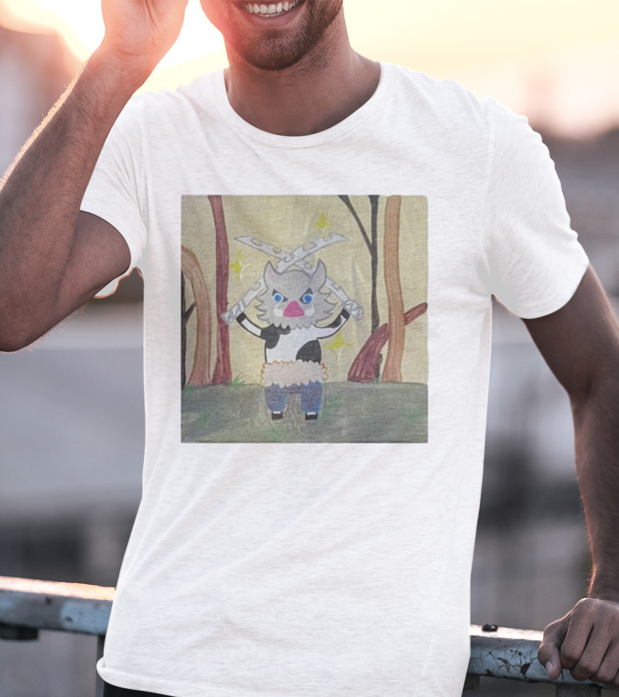 Boarbeef Inosuke Inspired Drawing Two Swords Forest Background T-Shirt