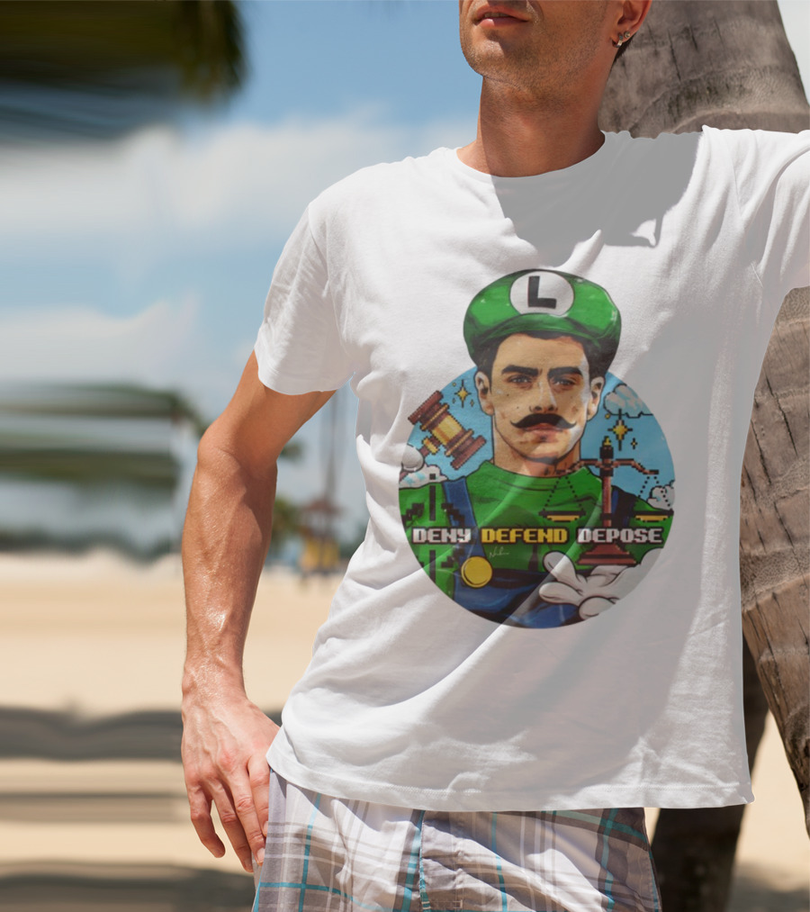 Luigi Mangione Deny Defend Depose Mario Bros Inspired Courtroom Adventure T-Shirt